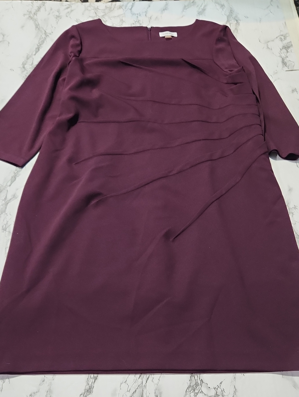 💘 Calvin Klein Deep Plum Dress with Diagonal Pleat Panels